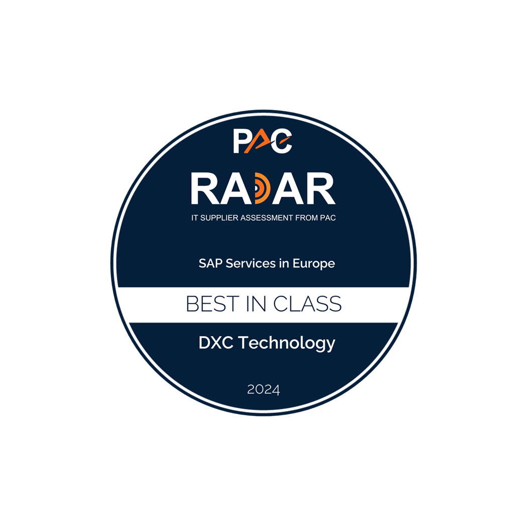  PAC RADAR Best in Class analyst award badge, SAP Services in Europe | DXC Technology