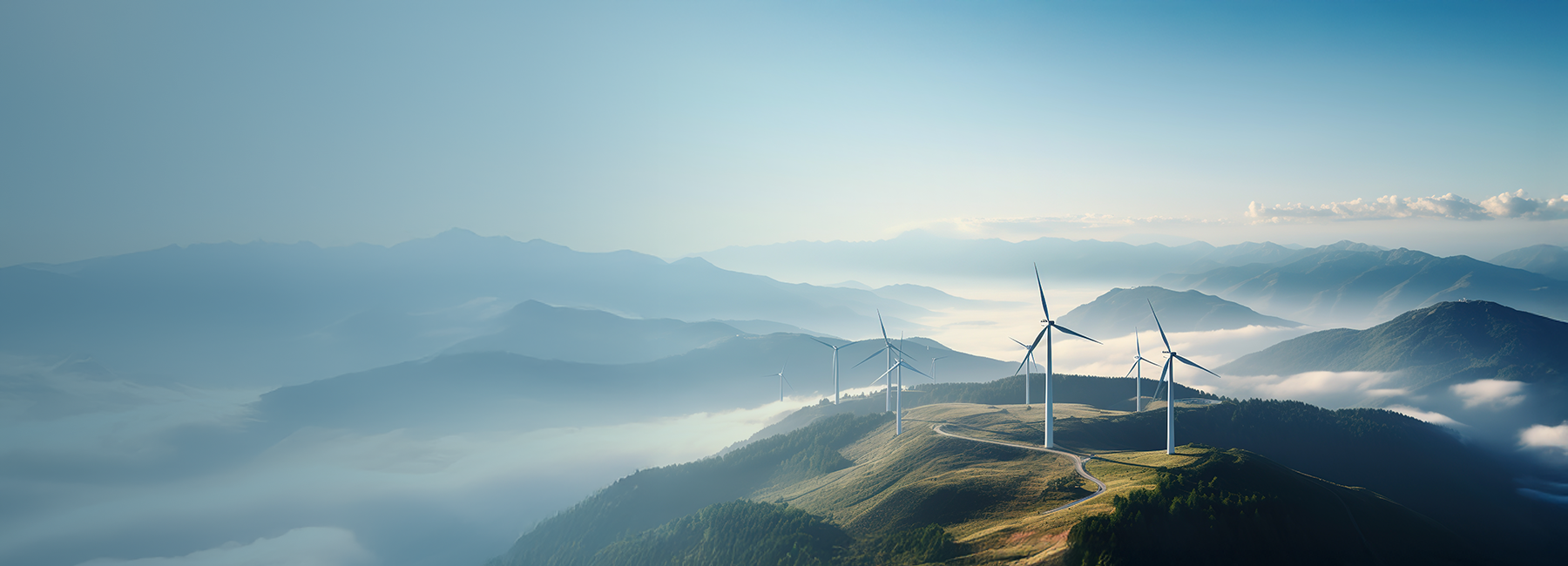 Multiple white wind turbines on top of a mountain range at sunset, Energy, Utilities, Oil & Gas | DXC Technology