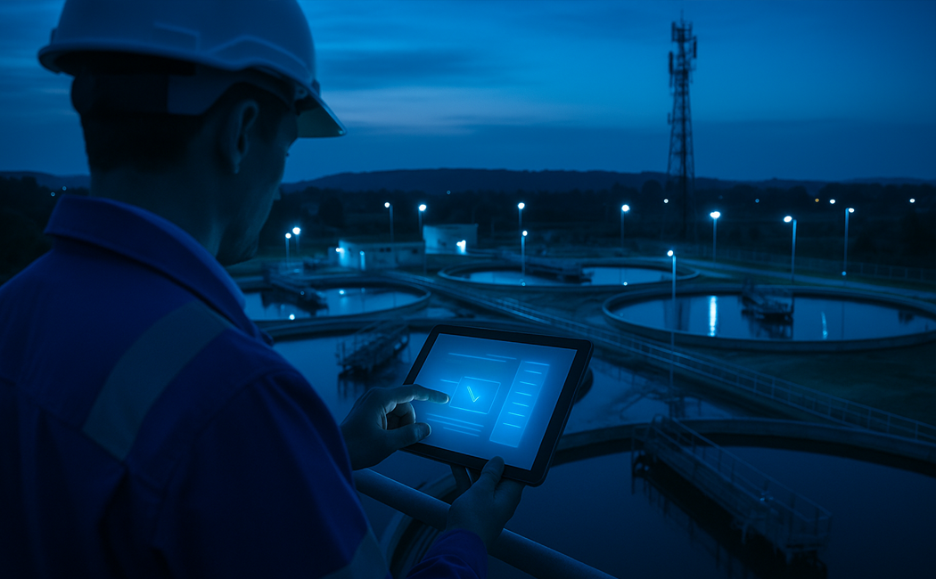 Field worker testing water with laptop -How industries are putting private AI to work | DXC Technology Insights