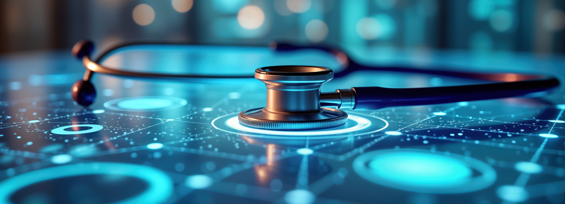 Stethoscope against a digital backdrop - Building a healthcare system fit for the future | DXC Customer Story