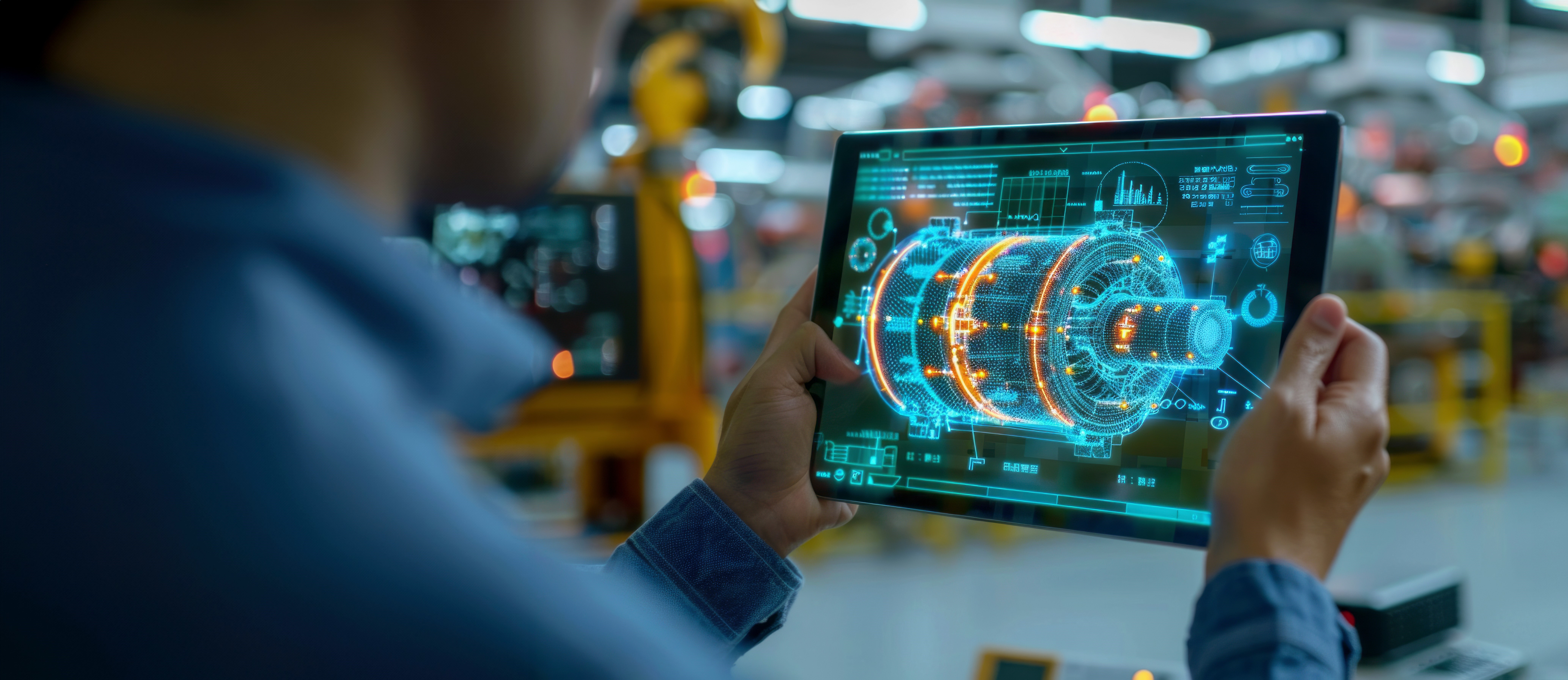 person controlling machines on manufacturing floor with tablet, AWS | DXC Technology