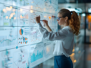 Professional using interactive digital whiteboard, representing software and technology government as a platform | DXC Technology 