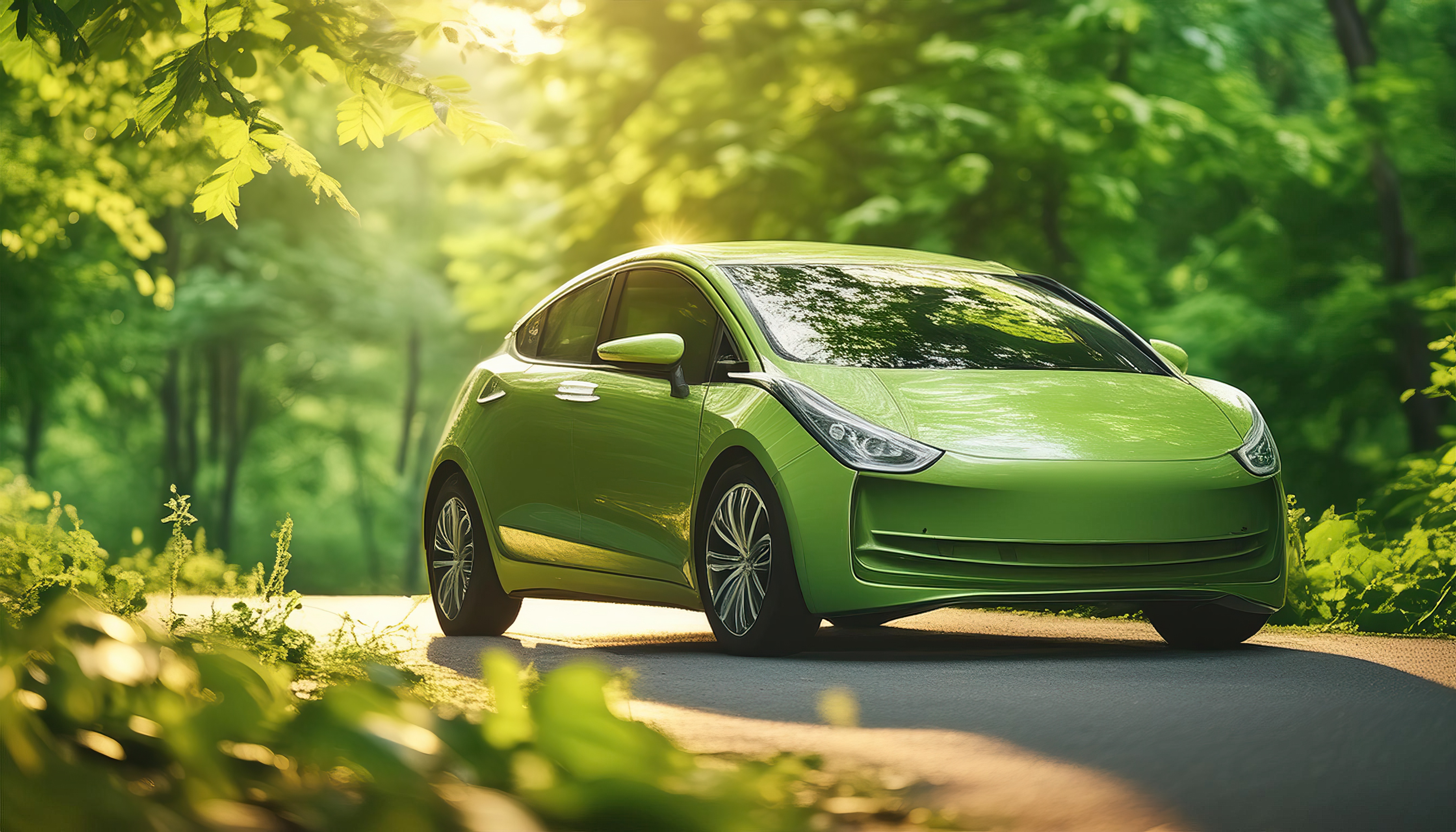 Green car drives through woods - Sustainability is AI’s new frontier | DXC Technology Insights