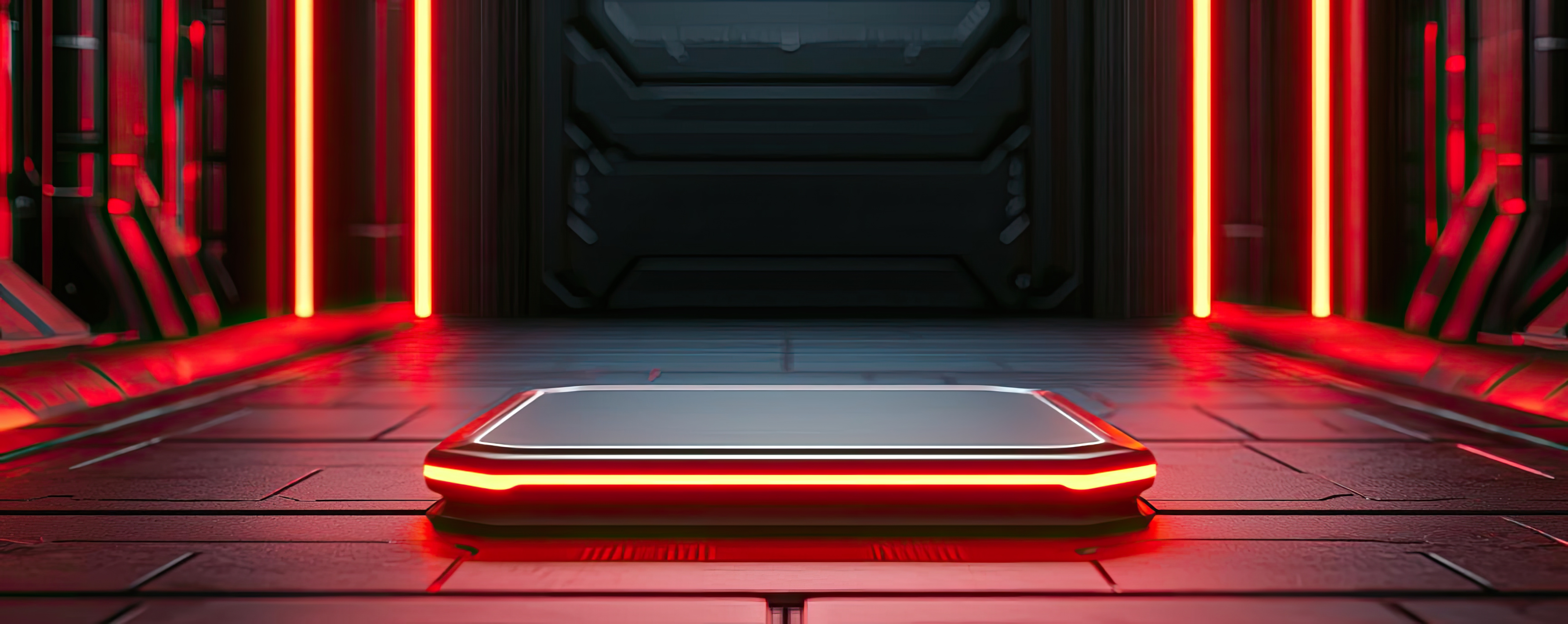 orange and blue neon platform, representing leading position for Private AI for the Enterprise | DXC Technology