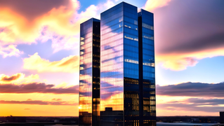 Corporate structure reflecting clouds on its glass surface,  Private Cloud Sovereign | DXC Technology