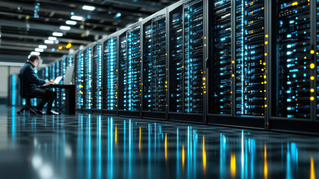 IT worker securing and maintaining servers as part of data center hosting service | DXC Technology