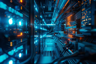 The aisle of a large data center, Mainframe as a Service  | DXC Technology