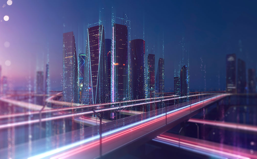 Smart city and abstract dot point connect with line design