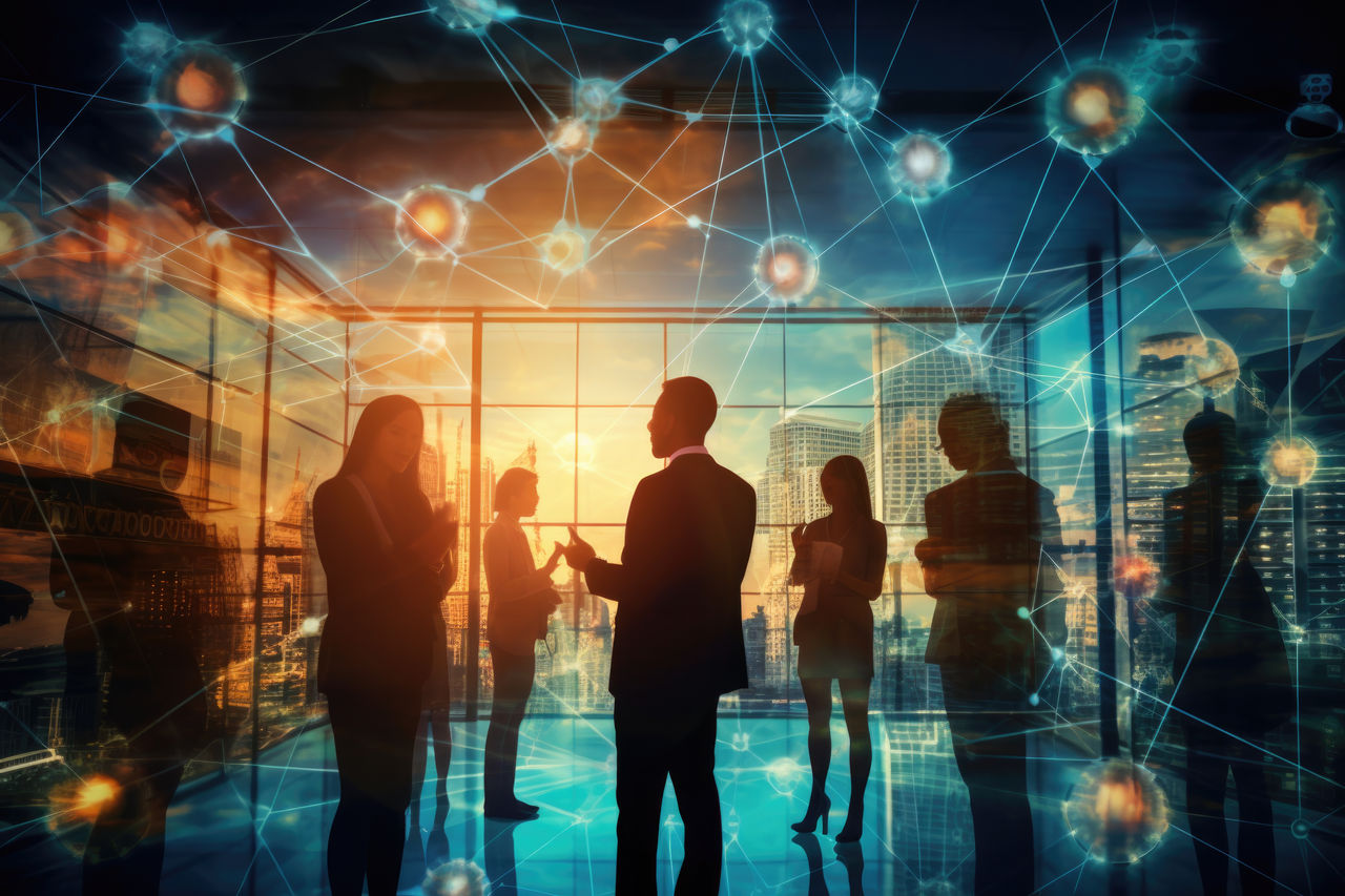 Silhouette of business people work together in office, Private AI for the Enterprise | DXC Technology Q&A